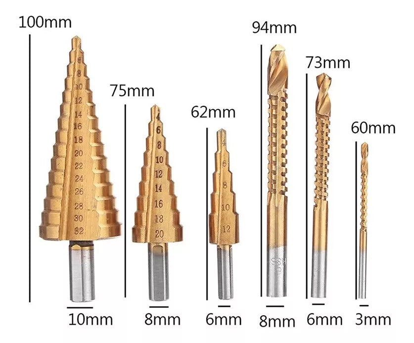 Juego de Brocas de Sierra Escalonada (6 Piezas) – Precisión y Versatilidad