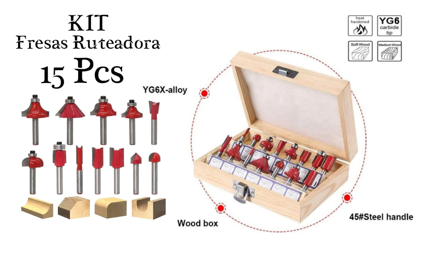 Juego de Fresas para Router de Madera 8mm - 15 Piezas Chicago Power