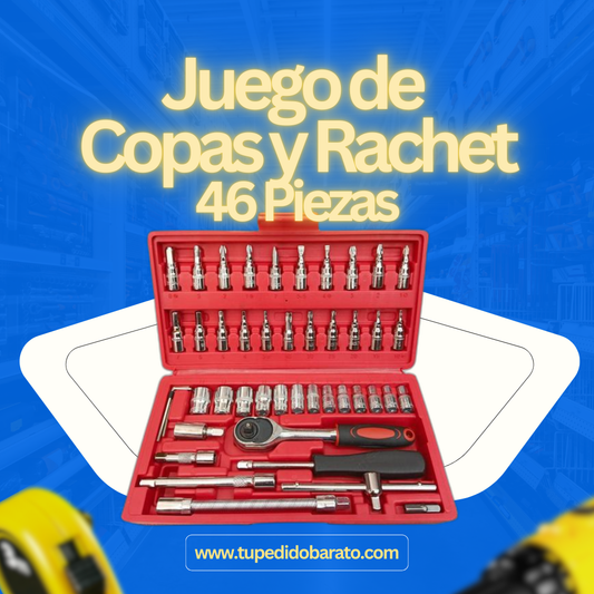 Juego de Copas y Rachet de 46 Piezas | Herramientas de Precisión y Durabilidad